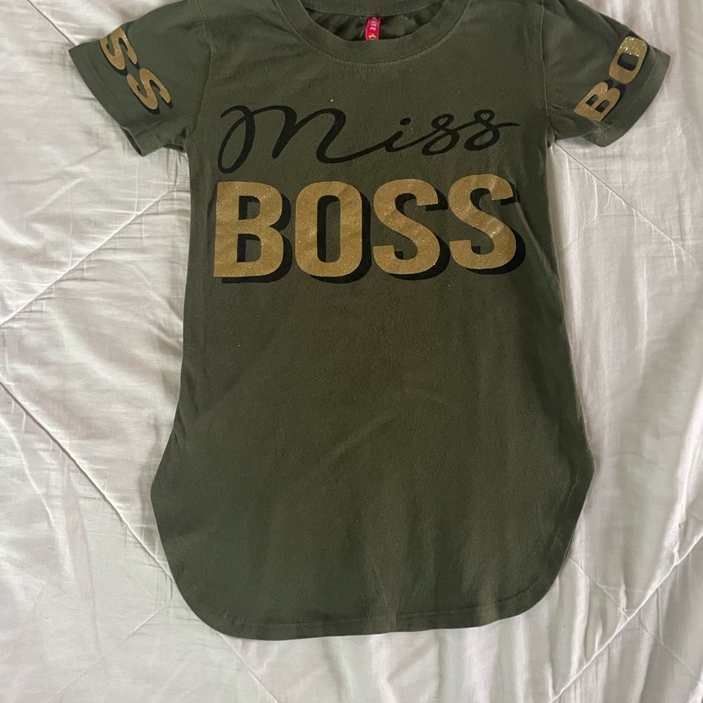 Green and Black Short Sleeve Tee with Metallic Text